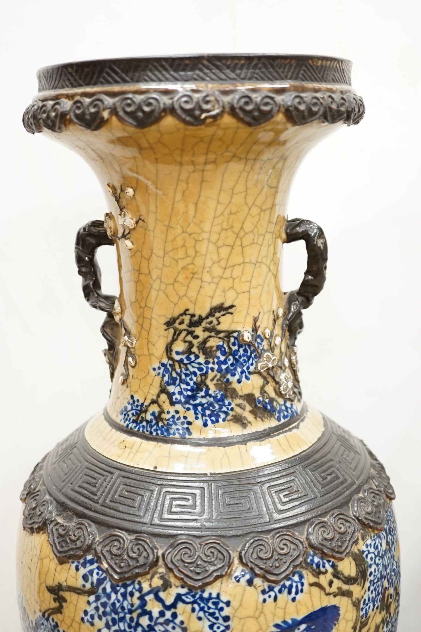 A large Chinese crackle glaze vase, late 19th/early 20th century and a large Chinese famille rose vase, late 19th century, tallest 60 cm.